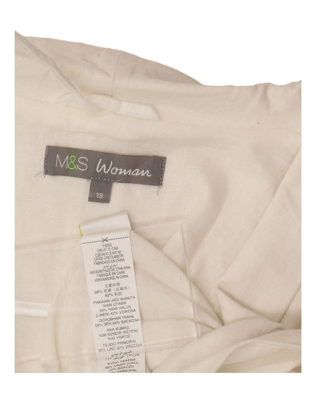 MARKS & SPENCER Womens 3/4 Sleeve Blazer Jacket UK 18 XL White Linen Vintage Marks & Spencer and Second-Hand Marks & Spencer from Messina Hembry 