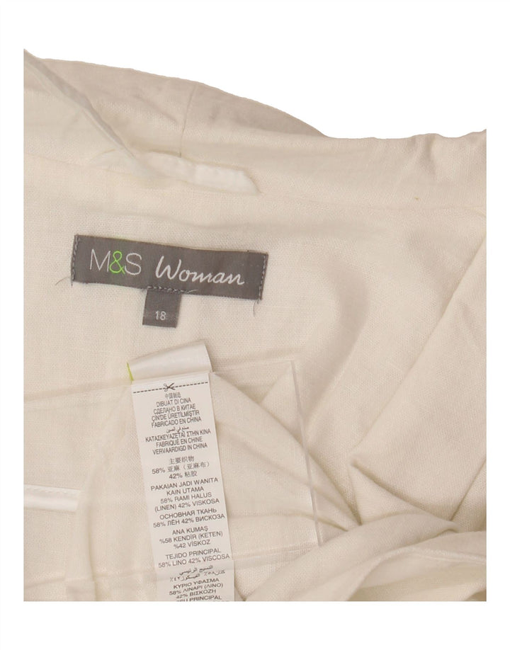 MARKS & SPENCER Womens 3/4 Sleeve Blazer Jacket UK 18 XL White Linen Vintage Marks & Spencer and Second-Hand Marks & Spencer from Messina Hembry 
