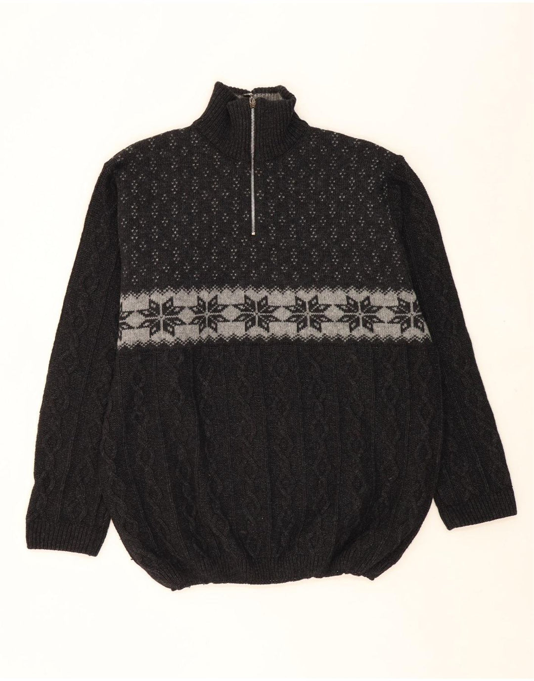 HAMMERSCHMID Mens Zip Neck Jumper Sweater Large Grey Fair Isle Classic Vintage Hammerschmid and Second-Hand Hammerschmid from Messina Hembry 