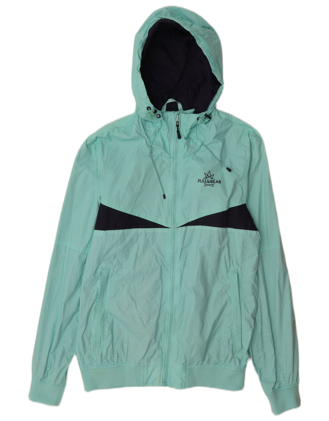 Jachetă de ploaie pentru bărbați Pull & Bear, cu glugă, UK 40, mare, turcoaz, color block