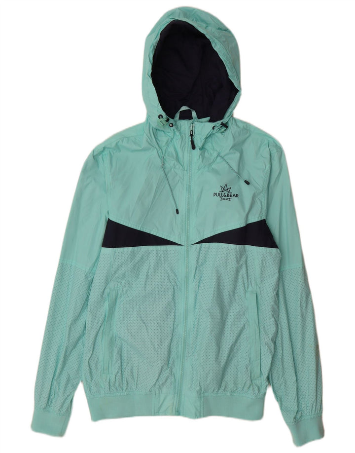 Jachetă de ploaie pentru bărbați Pull & Bear, cu glugă, UK 40, mare, turcoaz, color block