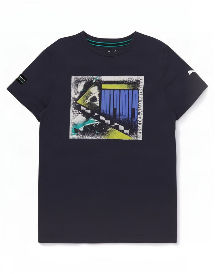Tricou cu grafic Puma pentru bărbați Top mic din bumbac bleumarin