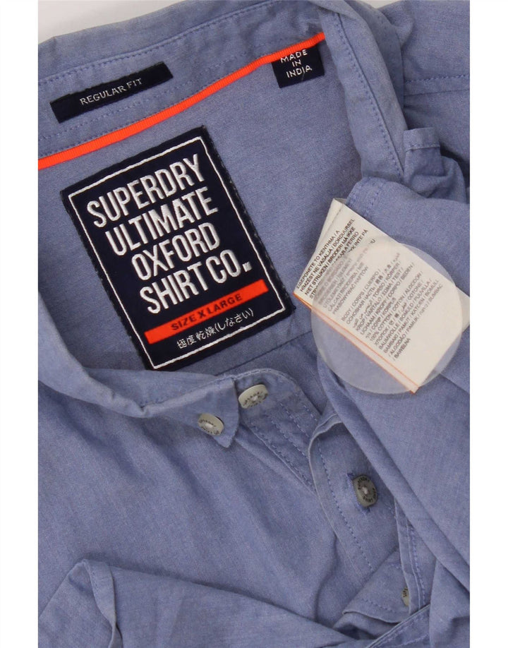 Cămașă Superdry pentru femei cu mânecă scurtă, cu ajustare normală, XL, bumbac, albastru