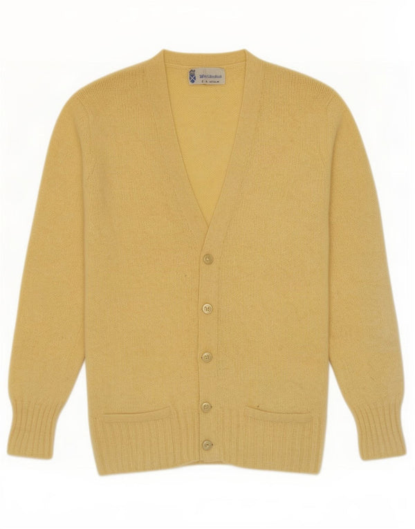 Cardigan Vintage pentru bărbați din lână virgină mică, galbenă