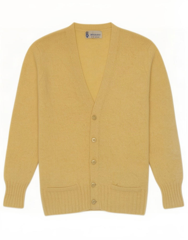 Cardigan Vintage pentru bărbați din lână virgină mică, galbenă