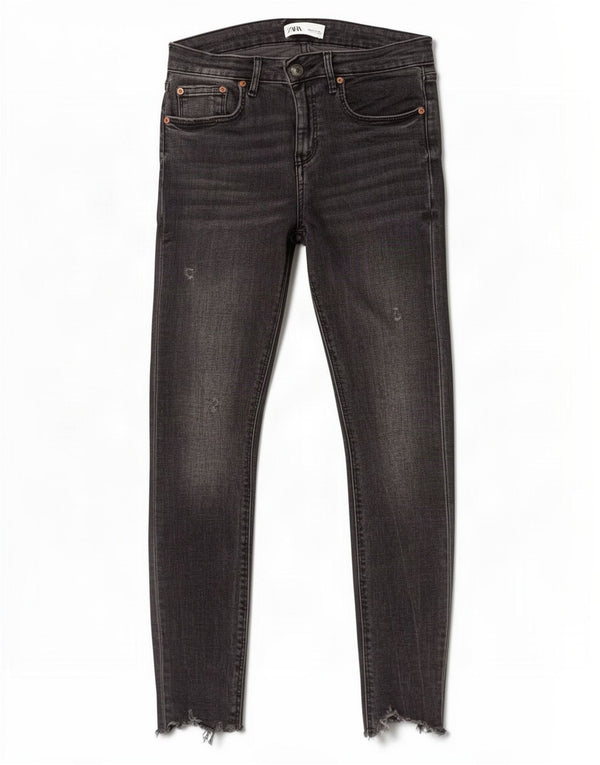Blugi skinny distressed pentru femei Zara EU 38 Small W28 L28 Bumbac negru