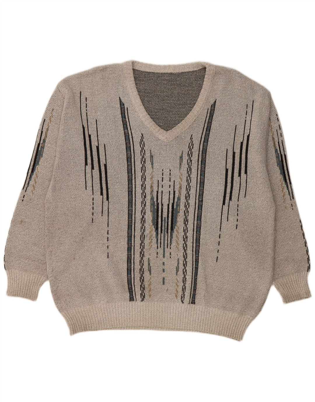 VINTAGE Pulover cu decolteu în V pentru bărbați, mare, gri geometric
