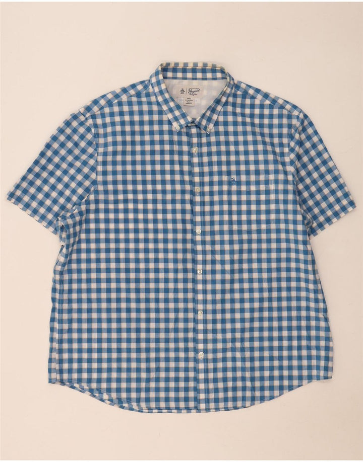 Cămașă cu mânecă scurtă pentru bărbați Penguin, 3XL, albastru Gingham