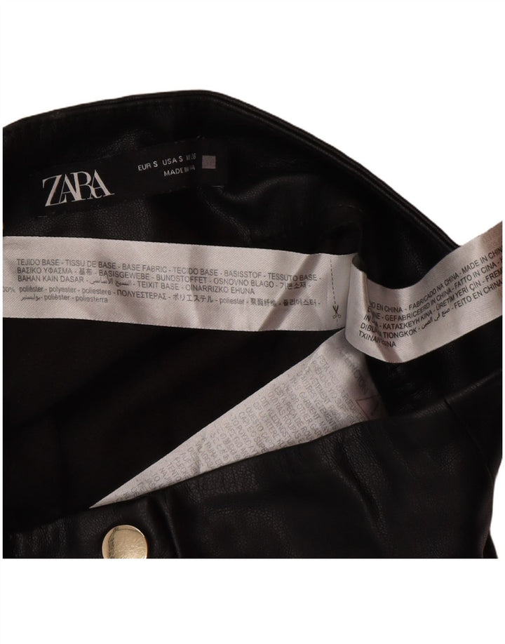 Fusta mini din piele artificială Zara pentru femei Mic W26 Poliester negru