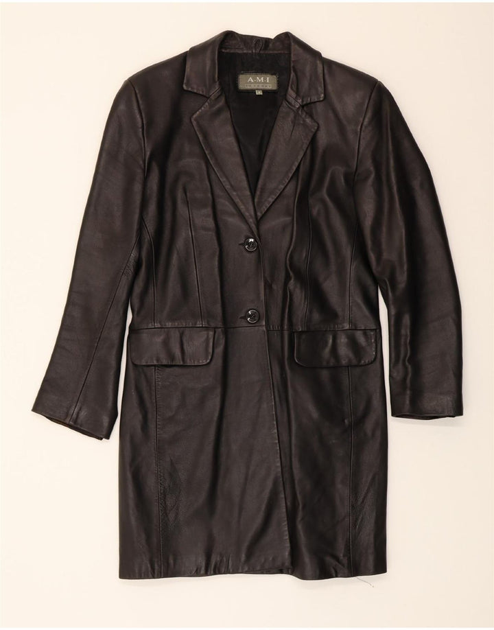 VINTAGE Womens Leather Coat UK 10 Small Black Leather Vintage Vintage and Second-Hand Vintage from Messina Hembry 