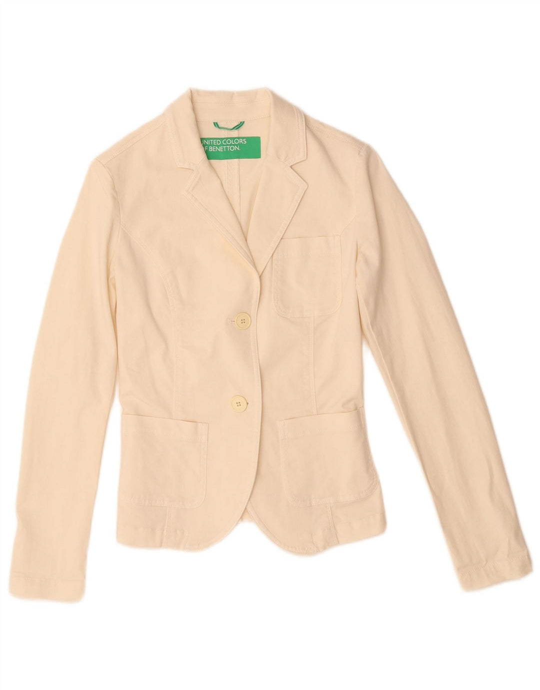 BENETTON Womens 2 Button Blazer Jacket UK 10 Small Off White