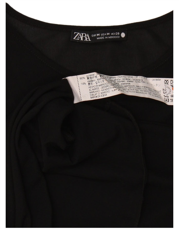 Top pentru femei Zara cu mânecă lungă UK 14 Medium Negru Poliester