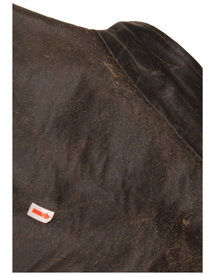 Jachetă de piele pentru femei VINTAGE cu mâneci 3/4 UK 14 piele maro medie