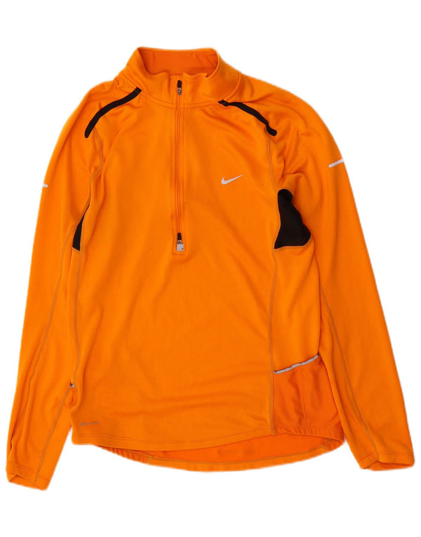 Top de trening pentru bărbați Dri Fit, cu fermoar și gât, cu pulover, portocaliu mediu