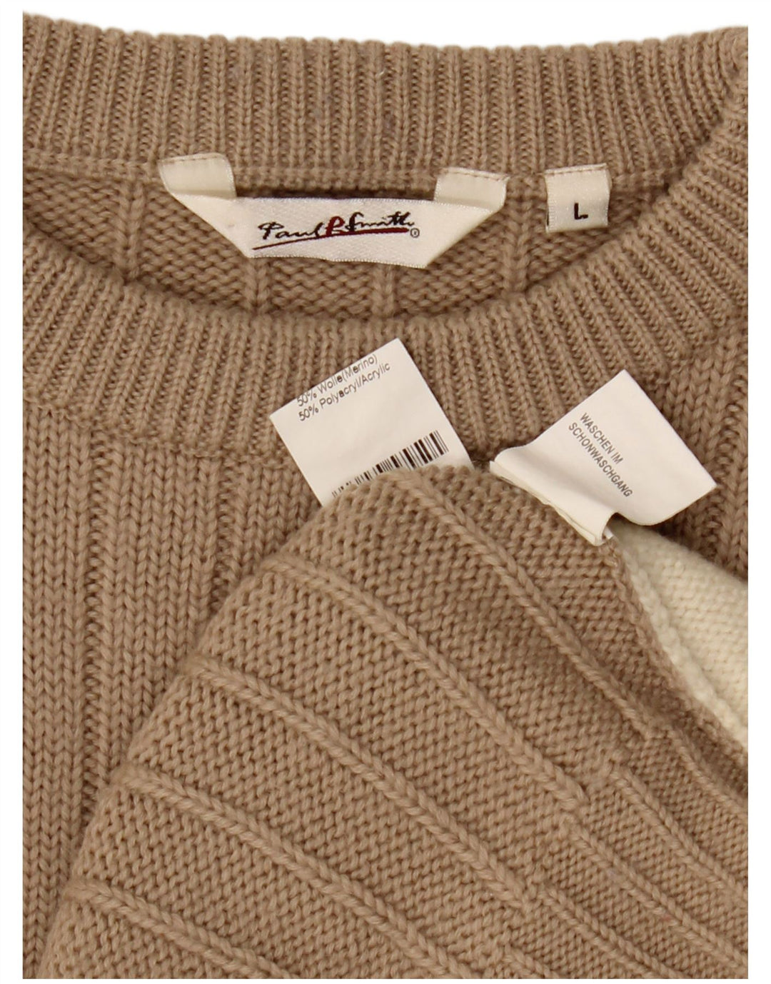 Pulover pentru bărbați Paul Smith, cu gât roșu, lână mare, bloc de culoare, bej