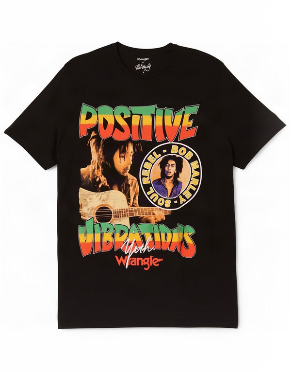Tricou grafic Bob Marley Wrangler pentru bărbați Top mare din bumbac negru