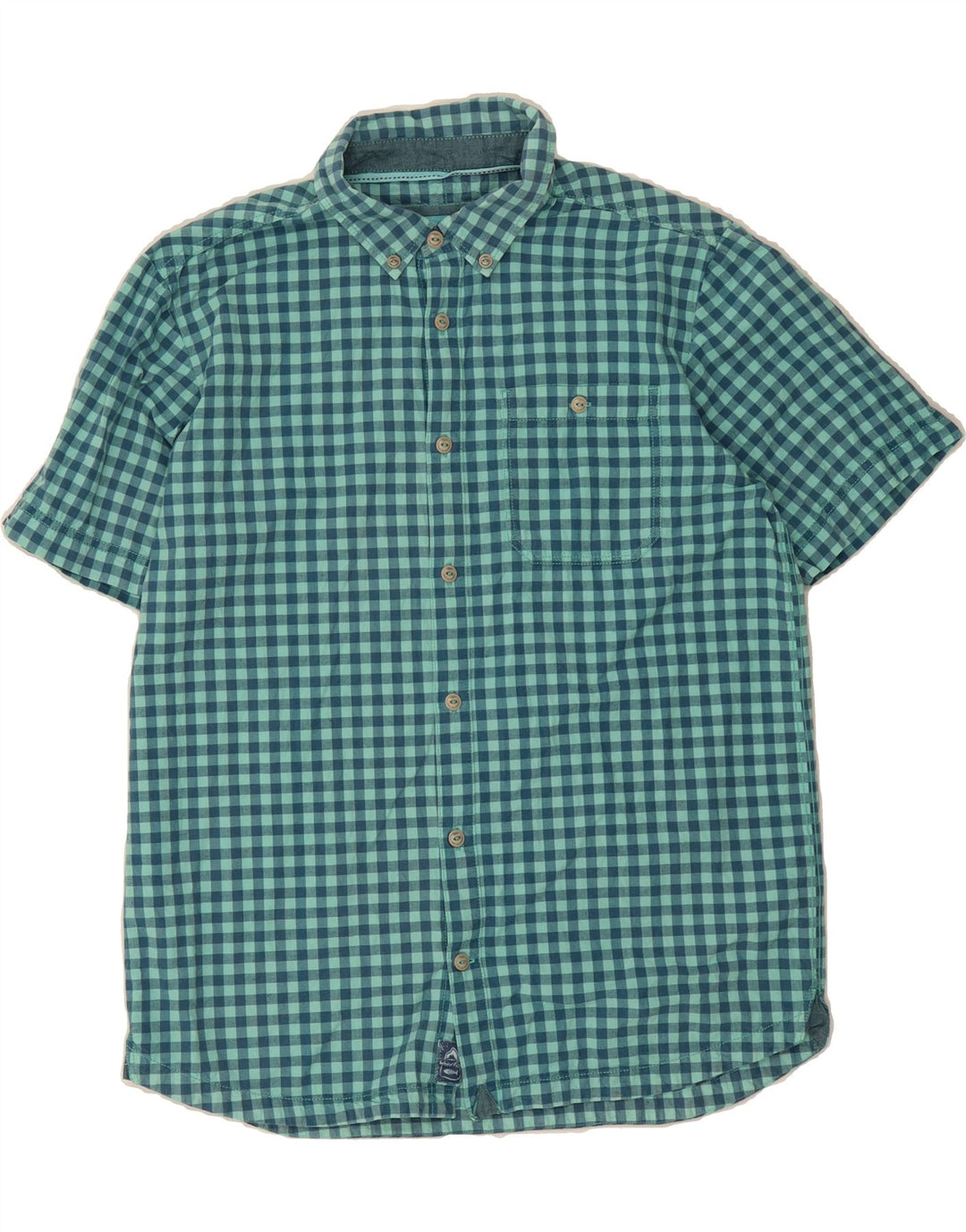 WEIRD FISH Mens Short Sleeve Shirt Medium Green Gingham Cotton Vintage Weird Fish and Second-Hand Weird Fish from Messina Hembry 