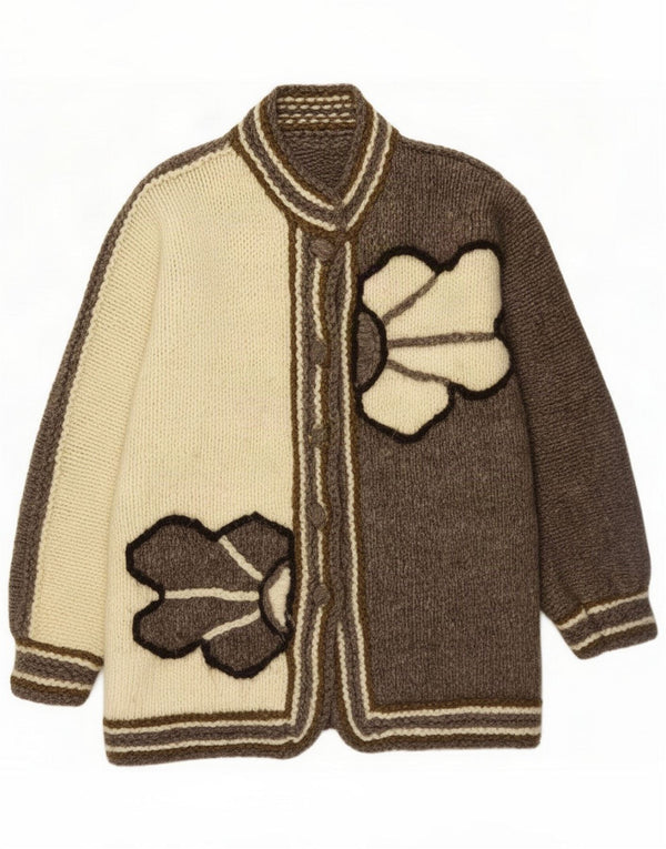 Vintage Womens Cardigan Pulover UK 14 Large Gri Floral
