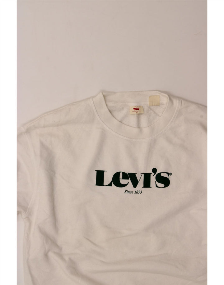 LEVI'S Womens Graphic Sweatshirt Jumper UK 14 Medium White Vintage Levi's and Second-Hand Levi's from Messina Hembry 