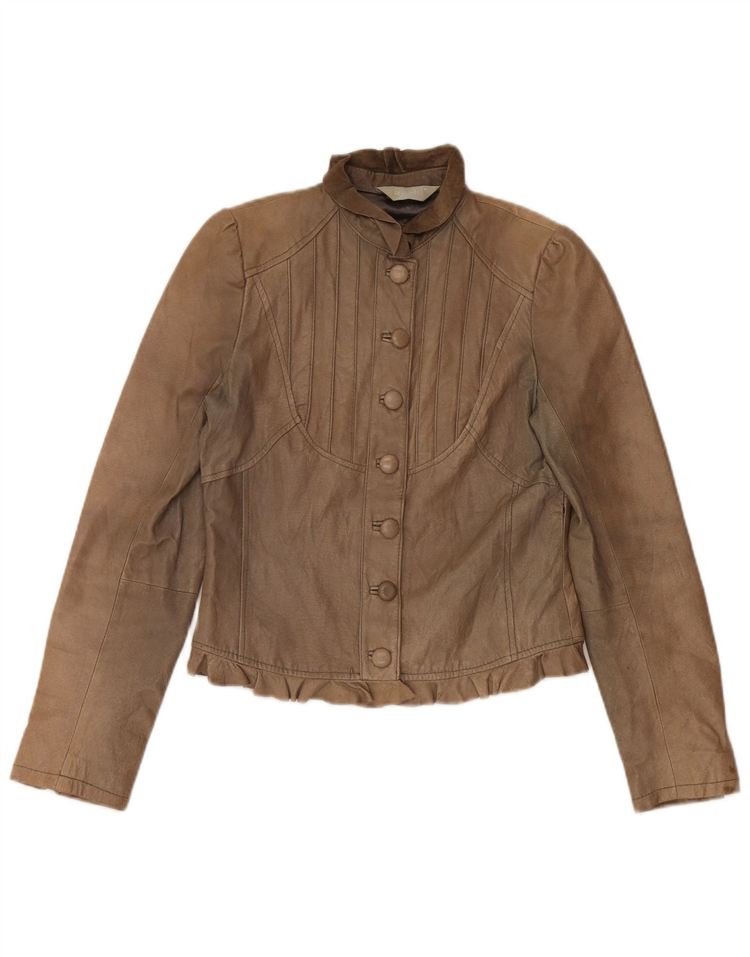 Jachetă din piele vintage pentru femei UK 10 Small Beige