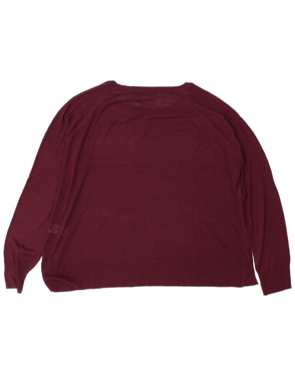 Zara Womens See Through Boat Neck Jumper Sweater UK 14 Medium Burgundy