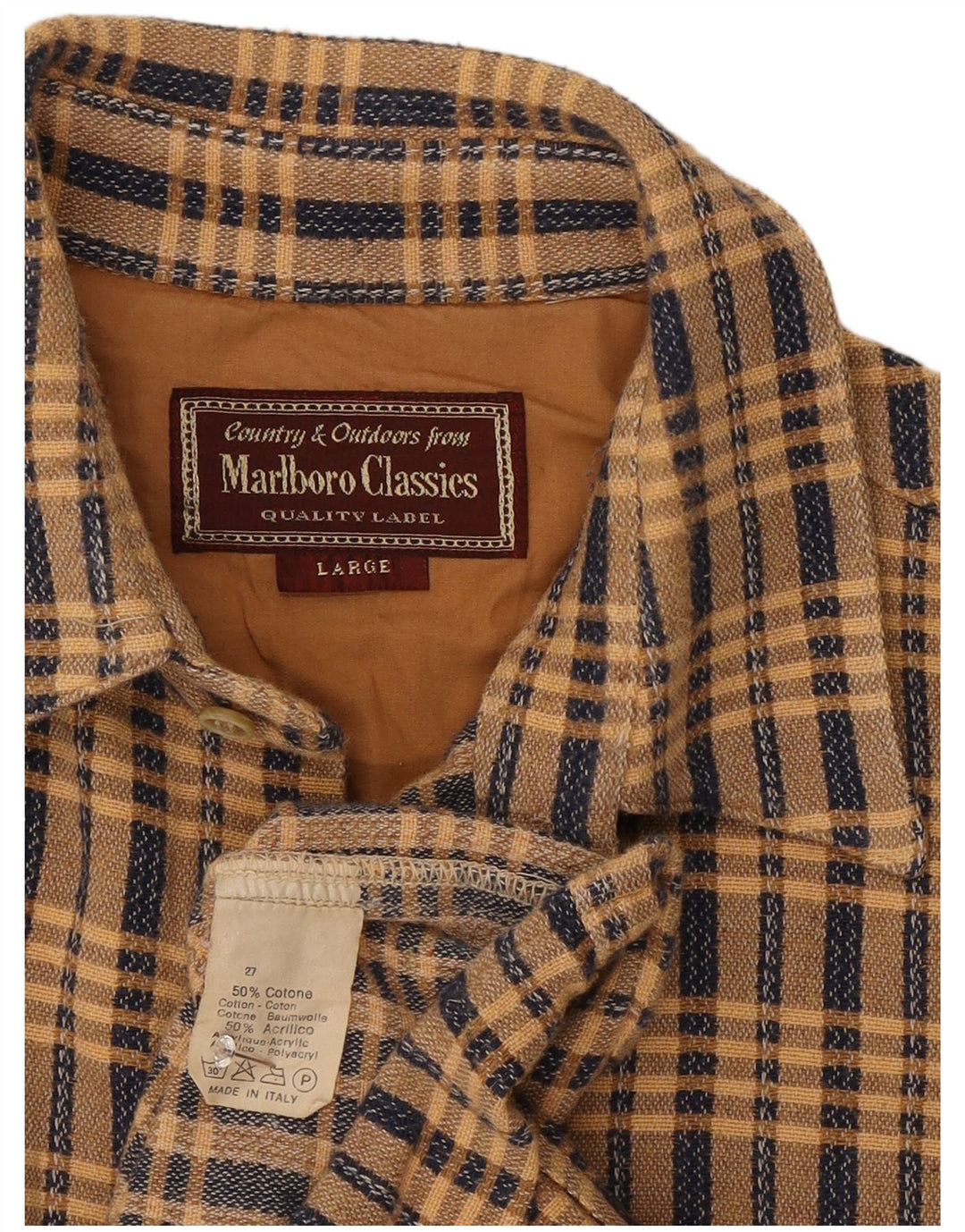 Cămașă de flanel pentru bărbați Marlboro Classics, bumbac cu carouri, bej, mare