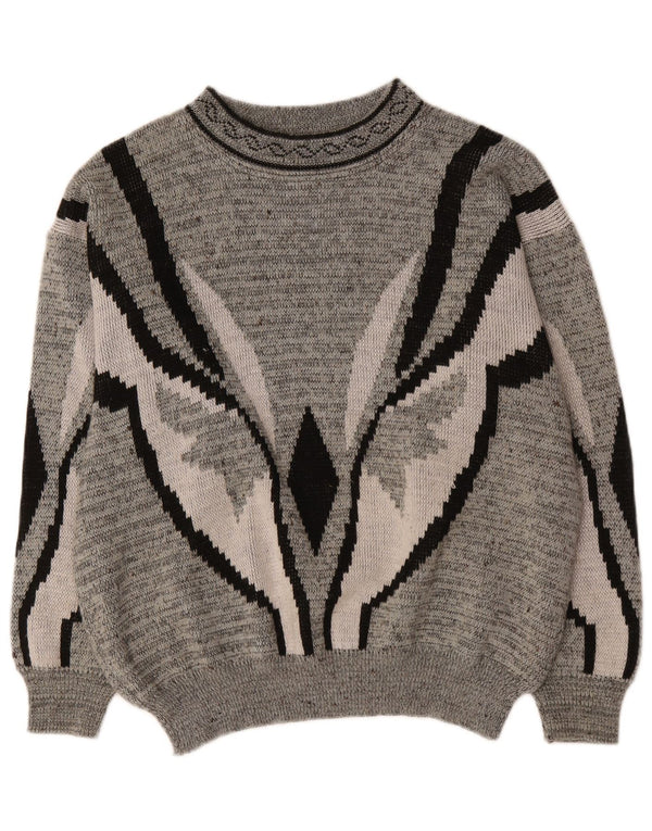 Pulover vintage pentru bărbați cu gât roșu IT 52/54 mare, gri, geometric