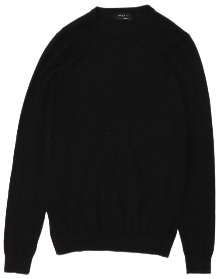Pulover ZARA pentru bărbați, cu gât crew, mic, negru, viscoză