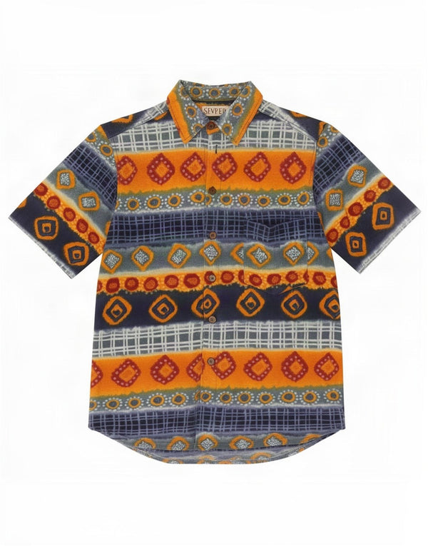 Cămașă cu mânecă scurtă pentru bărbați Sevres, bumbac geometric multicolor mic