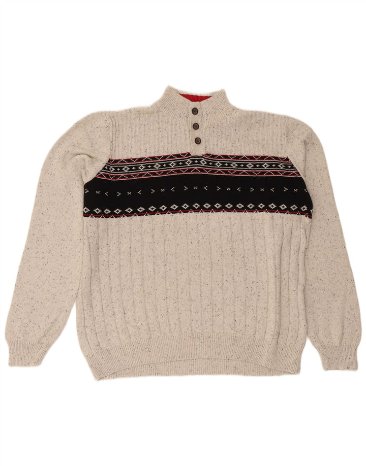 Pulover pentru bărbați Chaps, cu gât cu nasturi, 2XL, bumbac Fair Isle gri
