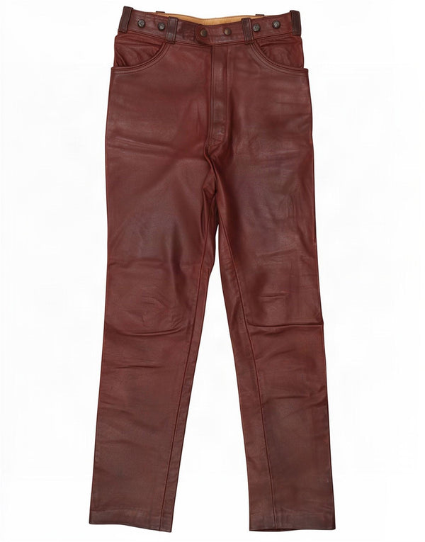 Pantaloni drepți din piele vintage pentru femei W28 L30 maro