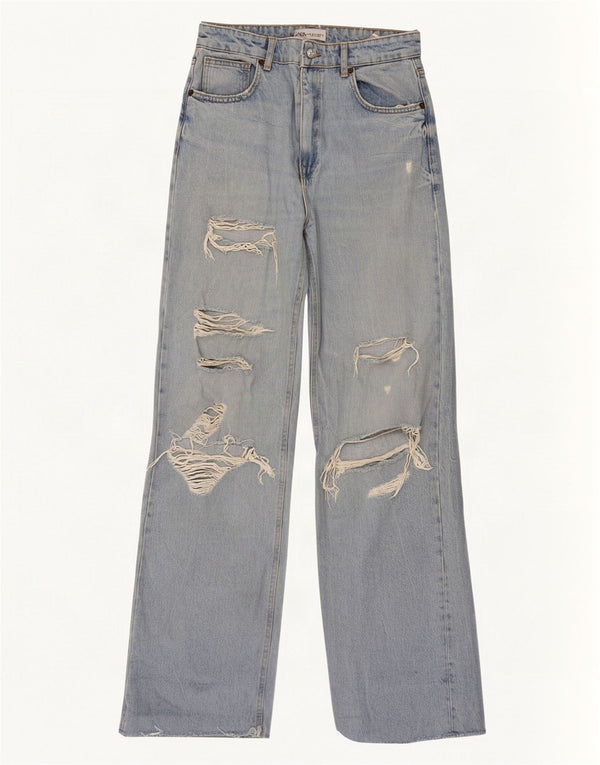 Blugi drepți distressed pentru femei Zara EU 40 Medium L30 L34 Bumbac albastru