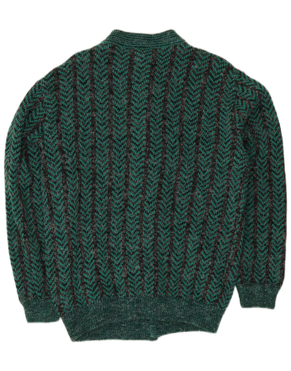 Pulover Cardigan Vintage pentru bărbați, cu croială obișnuită, verde mediu Chevron acrilic