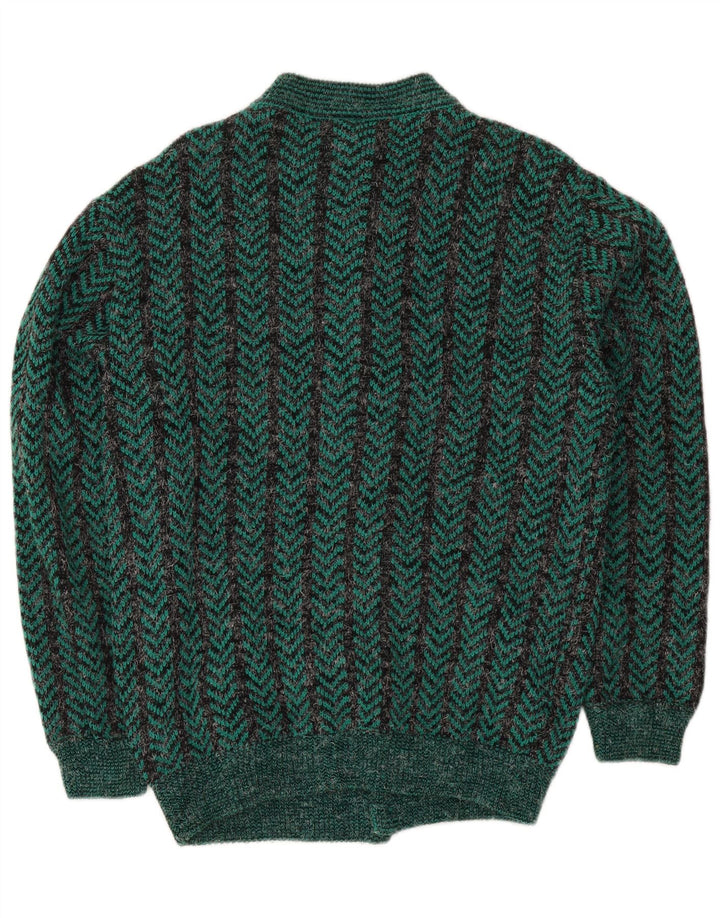 Pulover Cardigan Vintage pentru bărbați, cu croială obișnuită, verde mediu Chevron acrilic