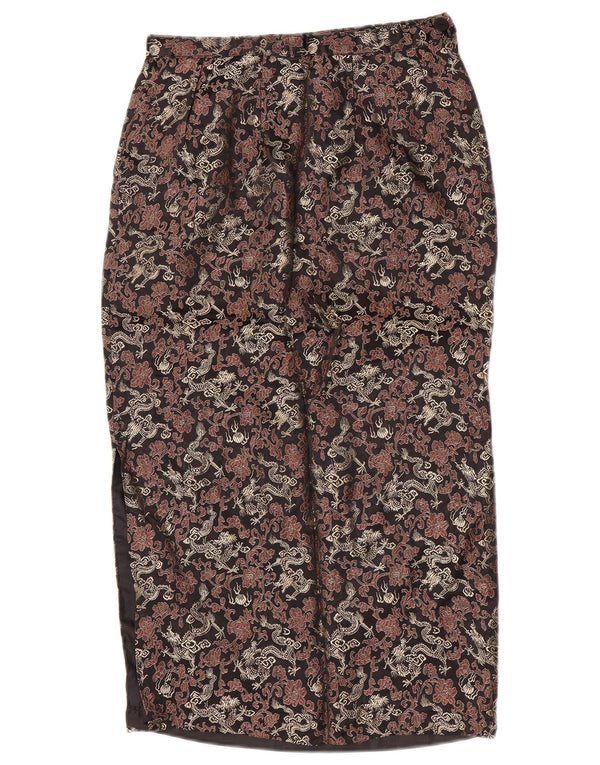 Fusta Midi Vintage pentru Damă W26 XS Mătase Florală Neagră