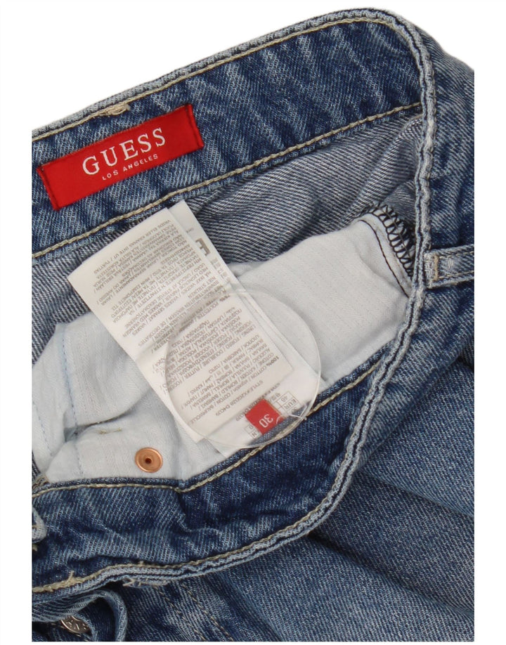Pantaloni scurți Guess de denim pentru femei W30, bumbac albastru mediu