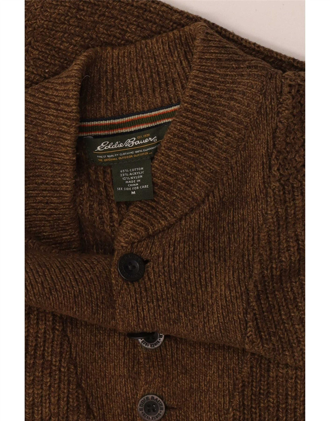 Pulover pentru bărbați cu gât cu nasturi Eddie Bauer, maro mediu cu pete