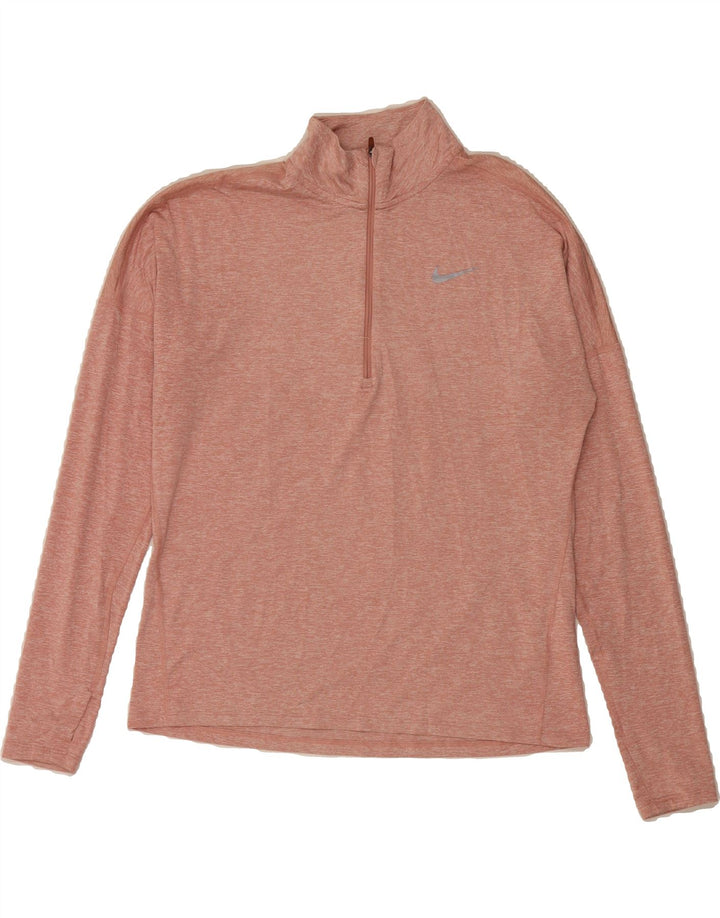 NIKE Womens Dri Fit Pullover Tracksuit Top UK 14 Medium Pink Flecked Vintage Nike and Second-Hand Nike from Messina Hembry 