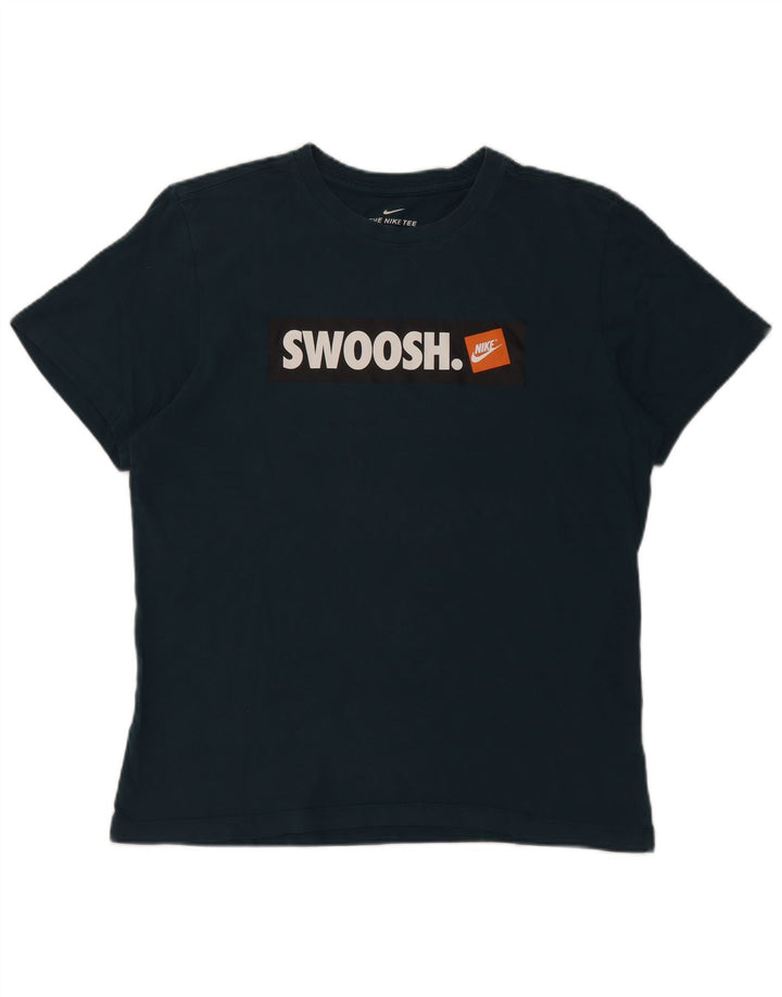 Tricou cu grafic Swoosh Nike pentru bărbați Top din bumbac albastru mediu