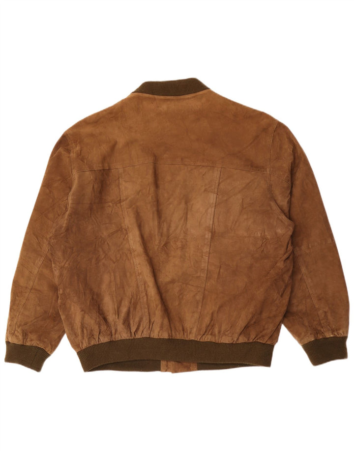 Geaca Bomber din piele intoarsa pentru barbati vintage IT 52 XL din piele maro