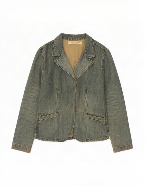 Sacou Blazer Trafaluc pentru femei, cu 2 nasturi, din denim, UK 12, bumbac albastru mediu