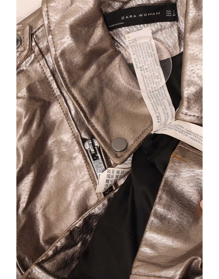 Jachetă motociclist din piele pentru femei Zara UK 14 Large Gold