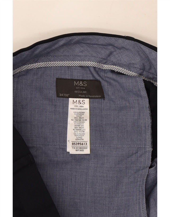 Pantaloni de costum obișnuiți, drepti, pentru bărbați, Marks & Spencer, L34 L33, bleumarin
