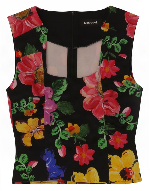 Bluză fără mâneci pentru femei Desigual UK 12 Medium Black Floral