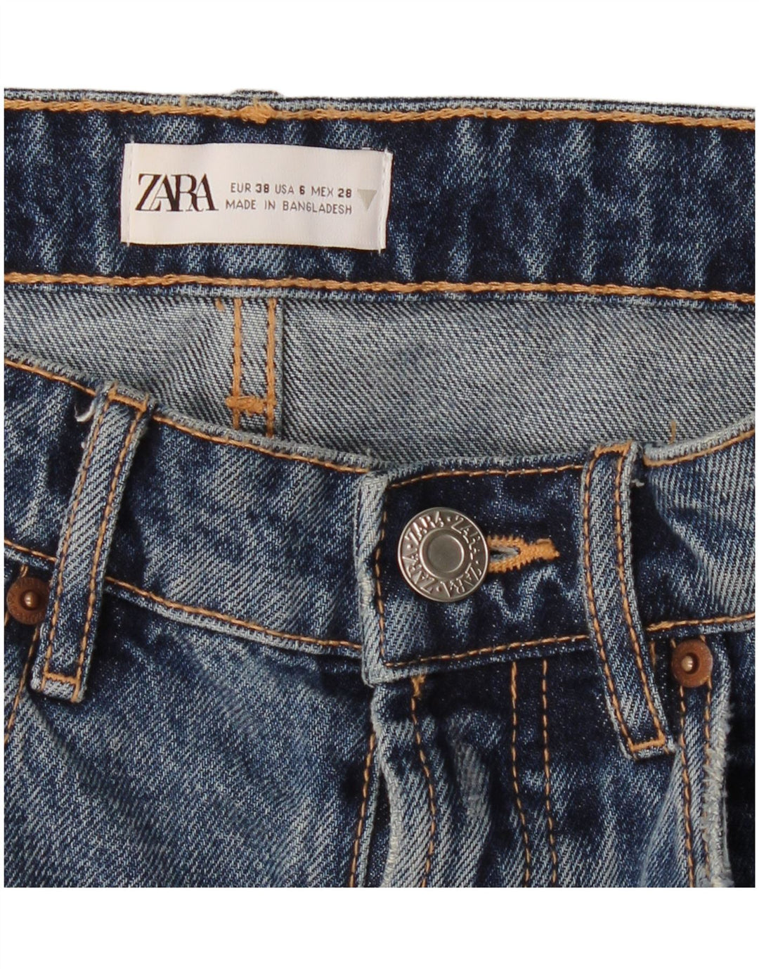 Pantaloni scurți din denim învechit pentru femei Zara EU 38 Mici W28 Albastru