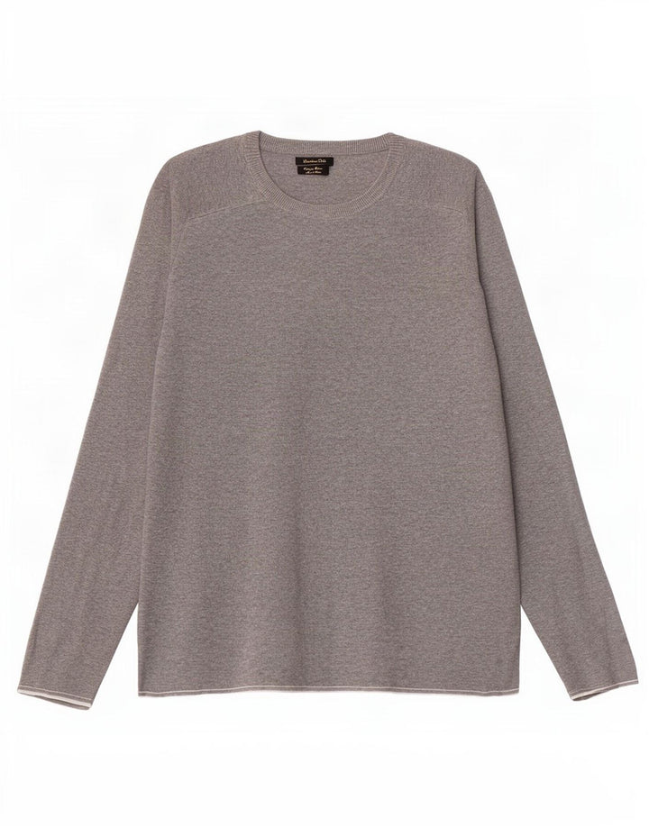 Pulover Massimo Dutti pentru bărbați cu gât roșu, bumbac, gri mediu
