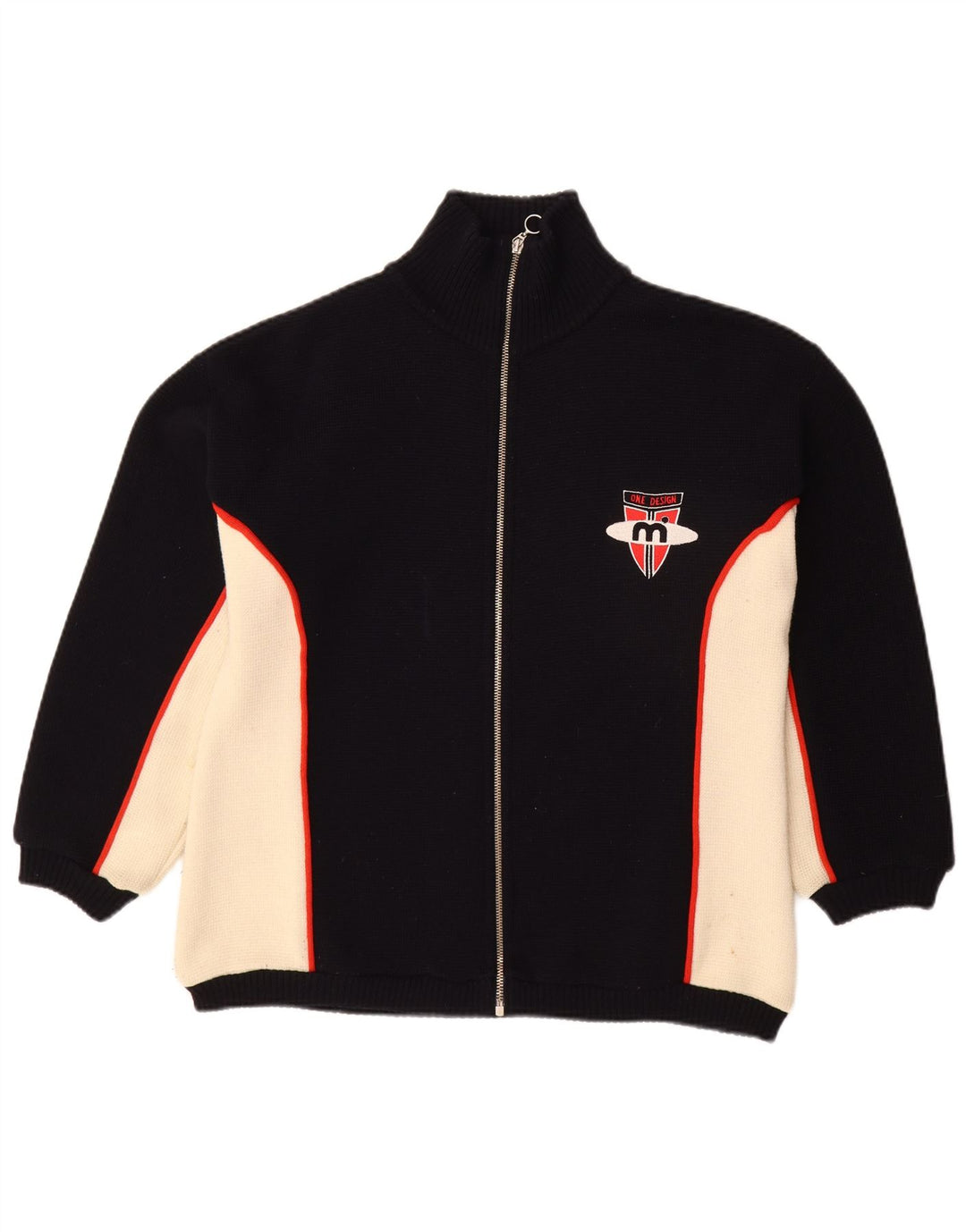 Pulover cardigan pentru bărbați VINTAGE, lână neagră, bloc de culoare