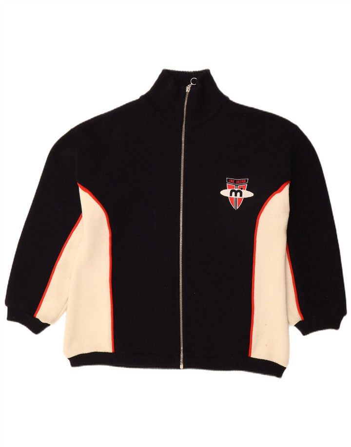 Pulover cardigan pentru bărbați VINTAGE, lână neagră, bloc de culoare