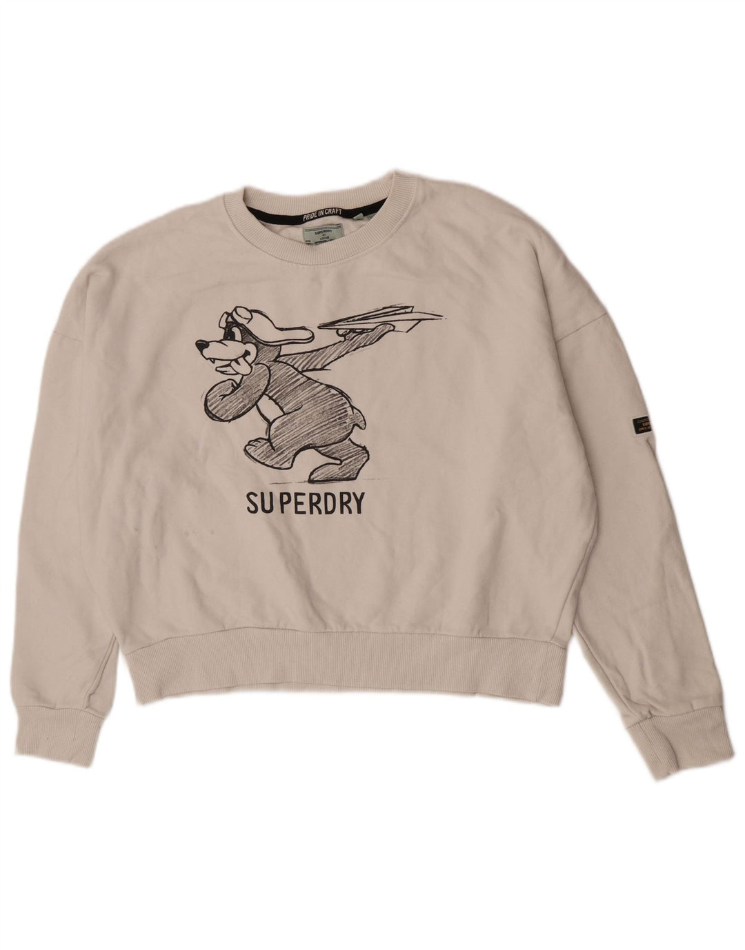 Pulover supradimensionat cu grafic Superdry pentru femei UK 16 Large White