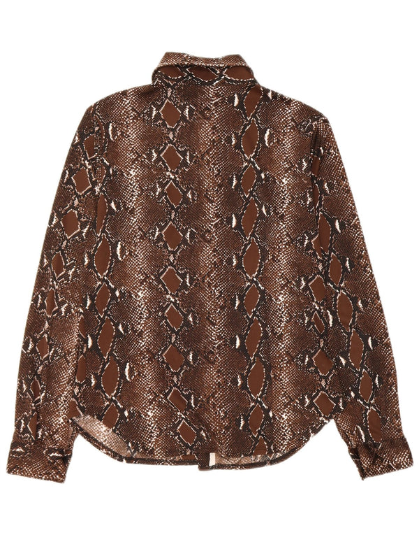 Bluză de cămașă vintage pentru femei UK 12 Maro mediu Poliester cu imprimeu animal